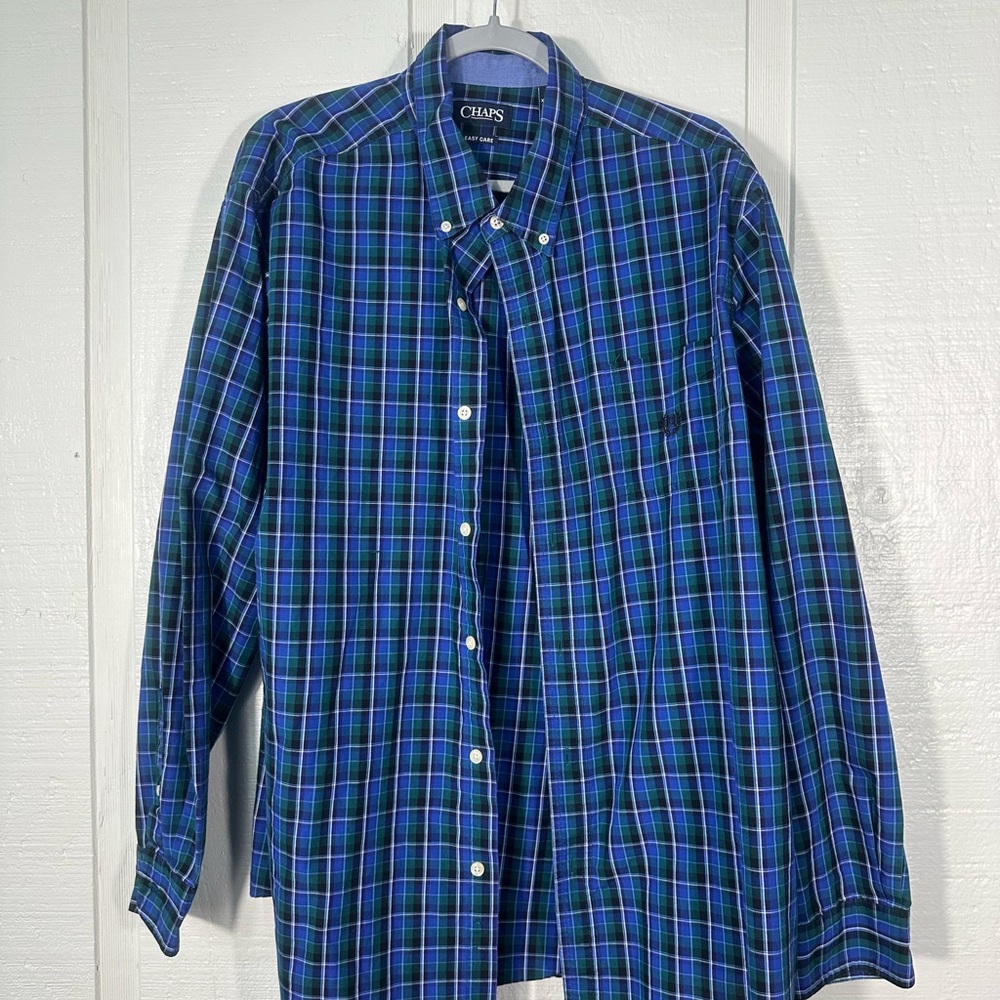 Chaps Shirt Mens Blue Green Plaid Size XXL EUC - Picture 3 of 7